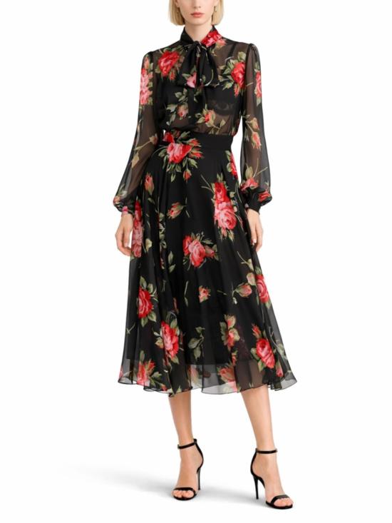 26SS 돌체앤가바나 로즈 부케 프린트 쉬폰 탑 F7BJ2T IS11FHN5ZN Black - DOLCE & GABBANA