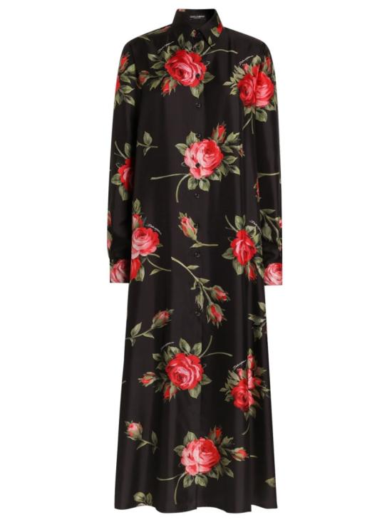 26SS 돌체앤가바나 로즈 부케 프린트 롱 크윌 드레스 F6TYQT IS11GHN5ZN Black