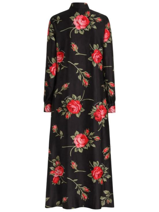 26SS 돌체앤가바나 로즈 부케 프린트 롱 크윌 드레스 F6TYQT IS11GHN5ZN Black - DOLCE & GABBANA