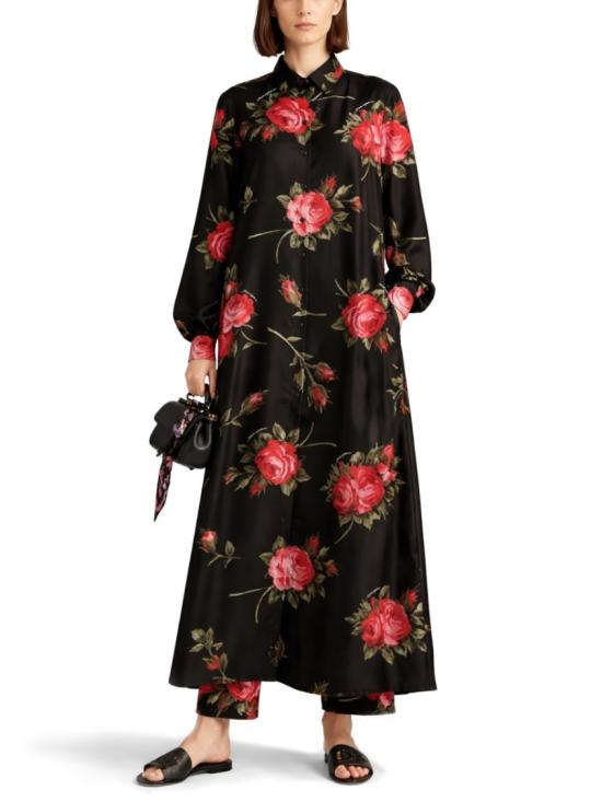 26SS 돌체앤가바나 로즈 부케 프린트 롱 크윌 드레스 F6TYQT IS11GHN5ZN Black - DOLCE & GABBANA