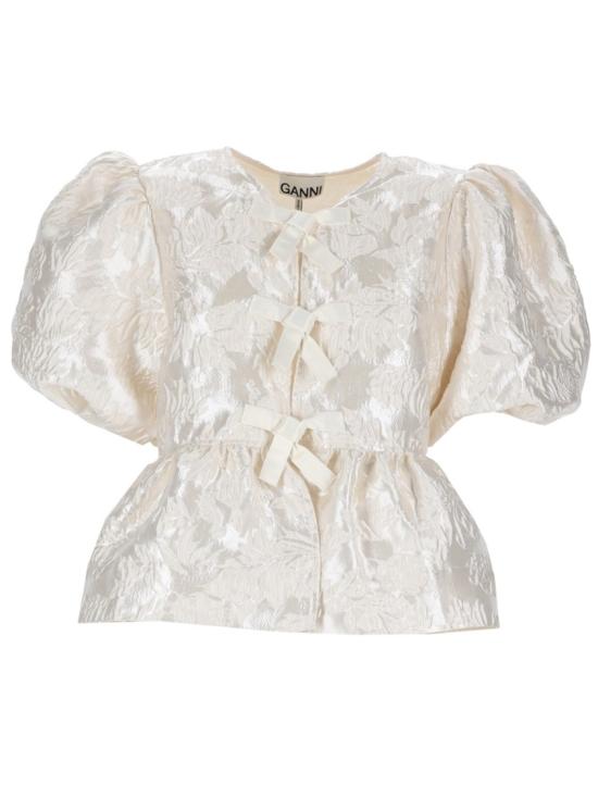 26SS 가니 새틴 페플럼 타이 블라우스 A1040079 135 White
