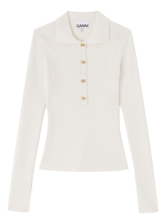 26SS 가니 파인 시퀸 니트 폴로셔츠 A1070085 135 Neutrals