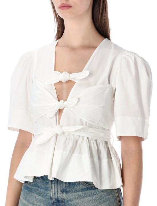 26SS 가니 스트레치 코튼 타이스트랩 블라우스 W03096977151 White - GANNI