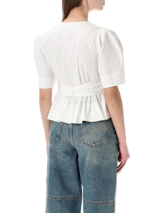 26SS 가니 스트레치 코튼 타이스트랩 블라우스 W03096977151 White - GANNI