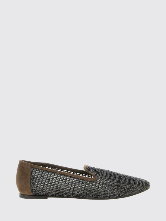 26SS 브루넬로 쿠치넬리 스웨이드 프레셔스 네트 자수 플랫 슈즈 MZSFC3172 C8769 Brown