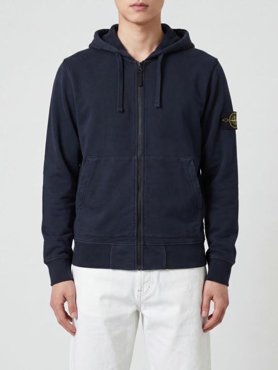 26SS 스톤 아일랜드 오가닉 코튼 플리스 레귤러 핏 후드 집업 6100061S0051 V0020 Navy