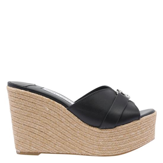 26FW 지미추 뮬/슬리퍼 LEDA WEDGE 100 FDZBLACK SILVER Black