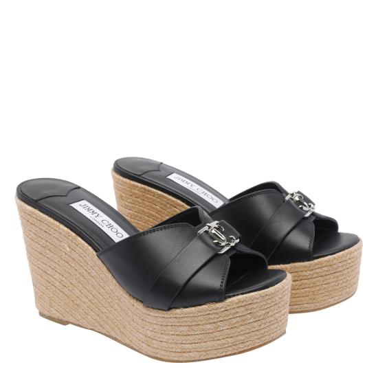26FW 지미추 뮬/슬리퍼 LEDA WEDGE 100 FDZBLACK SILVER Black - JIMMY CHOO