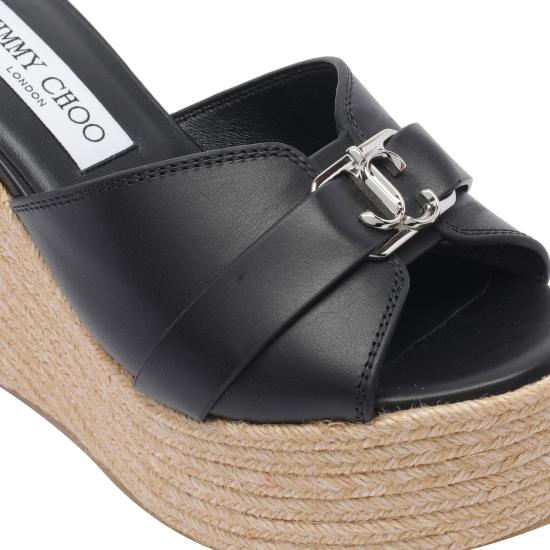 26FW 지미추 뮬/슬리퍼 LEDA WEDGE 100 FDZBLACK SILVER Black - JIMMY CHOO