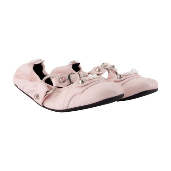 26FW 발렌시아가 FL 실버톤 링 가죽 플랫슈즈 864665 WZD41 5158 pink - BALENCIAGA