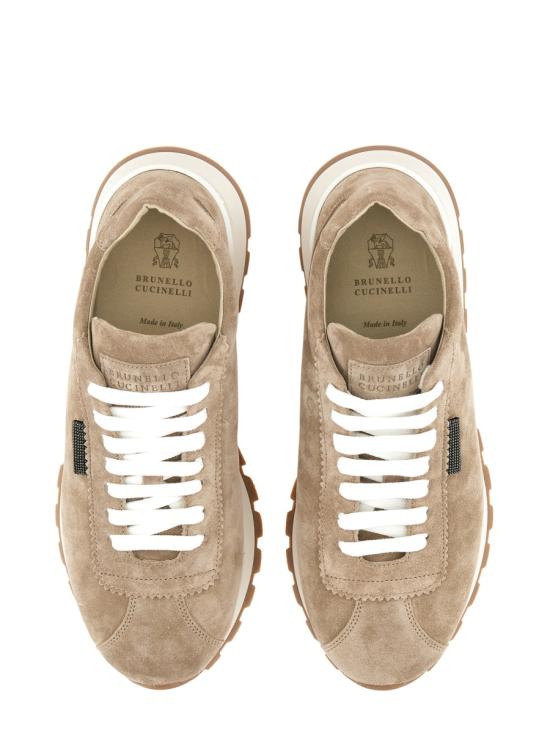 26FW 브루넬로 쿠치넬리 샤이니 탭 디테일 스웨이드 러닝 스니커즈 MZSFG2110 C5859 BEIGE - BRUNELLO CUCINELLI