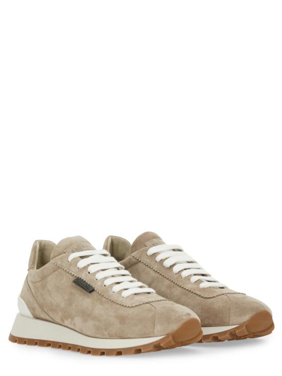 26FW 브루넬로 쿠치넬리 샤이니 탭 디테일 스웨이드 러닝 스니커즈 MZSFG2110 C5859 BEIGE - BRUNELLO CUCINELLI