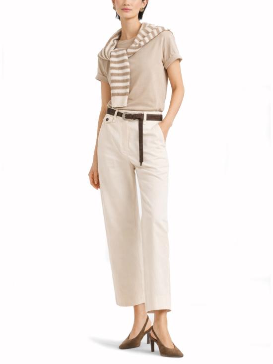 26FW 브루넬로 쿠치넬리 콘트라스트 트림 코튼 티셔츠 M0T18BD200 C8539 WHITE - BRUNELLO CUCINELLI