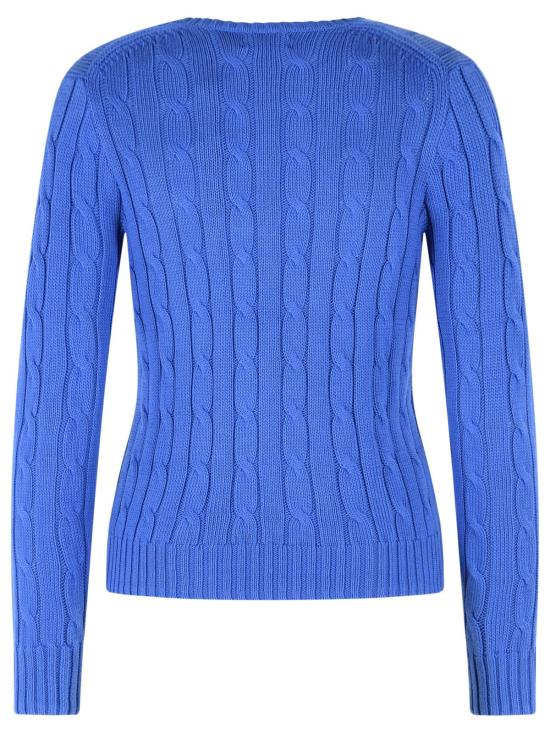 26FW 폴로 랄프로렌 포니로고 피마 코튼 케이블 니트 V넥 스웨터 211971870504 Blue - POLO RALPH LAUREN