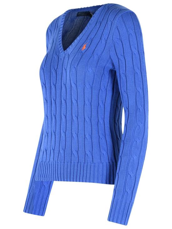 26FW 폴로 랄프로렌 포니로고 피마 코튼 케이블 니트 V넥 스웨터 211971870504 Blue - POLO RALPH LAUREN