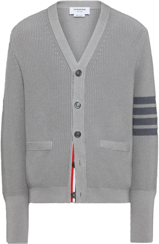26SS 톰브라운 스웨터 GARMENTDYECARDIGANSTITCHVNECKCARDIGANINCOTTONWTONAL4BARSTRIPE55 LICHTGREY
