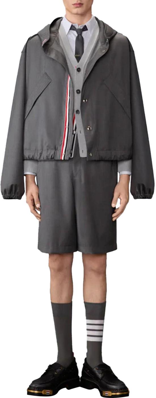 26SS 톰브라운 스웨터 GARMENTDYECARDIGANSTITCHVNECKCARDIGANINCOTTONWTONAL4BARSTRIPE55 LICHTGREY - THOM BROWNE