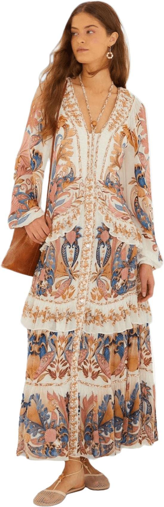 26SS 팜 리오 롱 원피스 FARMRIOSEAGARDENOFFWHITEBRAIDDETAILSLONGDRESS35925226084 - FARM RIO
