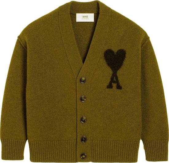 26FW 아미 가디건 AMIDECOEURFELTEDWOOLCARDIGANARMYGREEN DONKERGREEN