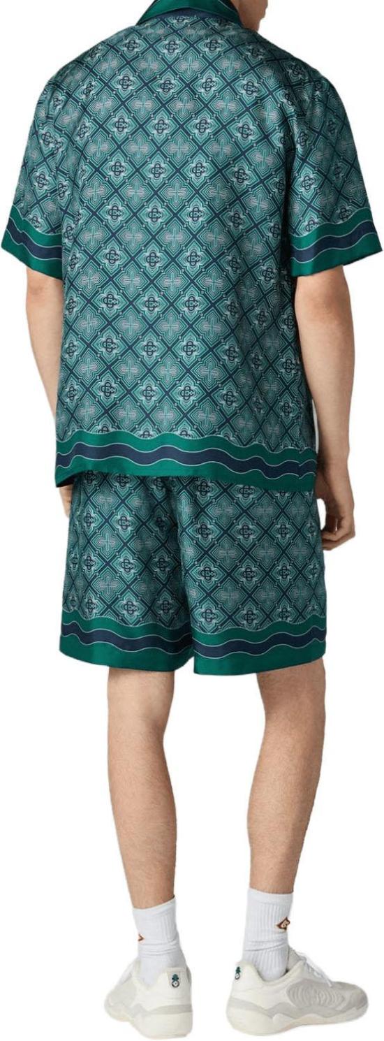 26FW 카사블랑카 반팔 셔츠 SHIRTMETCUBAANSEKRAAGMETUITSTRALENDMONOGRAMINZIJDETWILL GREEN - CASABLANCA