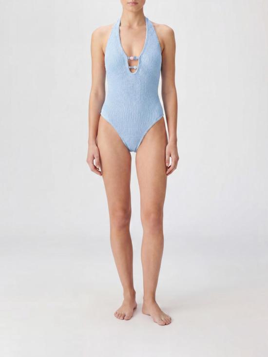 26SS 훈자 지 원피스 수영복 ADRIANABEADEDSWIM METALLICICE Blue