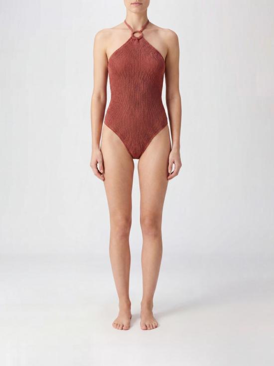 26SS 훈자 지 원피스 수영복 JASMINESWIM METALLICROSEWOOD Red