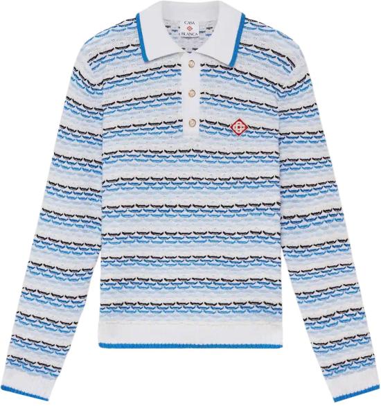 26SS 카사블랑카 스웨터 TUCKSTITCHLONGSLEEVEPOLOSHIRTBLUE LICHTBLUE