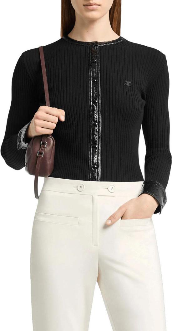 26FW 쿠레쥬 스웨터 COURREGES326MGI056FI00019999CONTRASTEDVINYLRIBKNITCARDIGANCARDIGANSBLACK - COURREGES