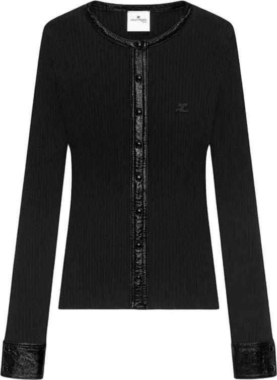 26FW 쿠레쥬 스웨터 COURREGES326MGI056FI00019999CONTRASTEDVINYLRIBKNITCARDIGANCARDIGANSBLACK