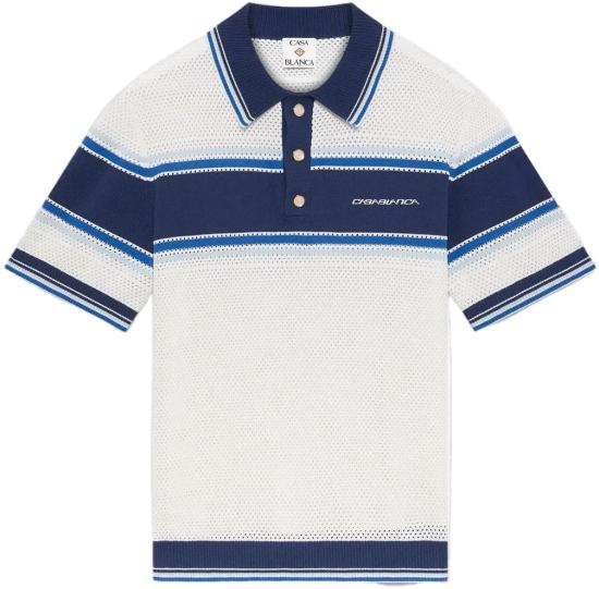 26SS 카사블랑카 폴로 티셔츠 MESHSTRIPEPOLOSHIRT WHITE