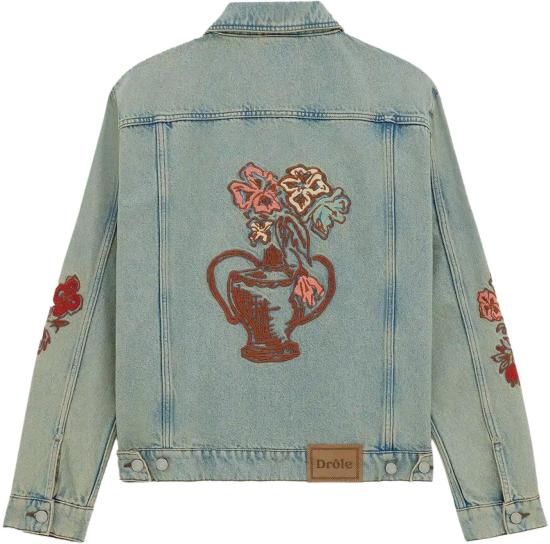 26SS 드롤드무슈 데님 자켓 BRODEEFLEURSDUSTYDENIMJACKET LICHTBLUE - DROLE DE MONSIEUR