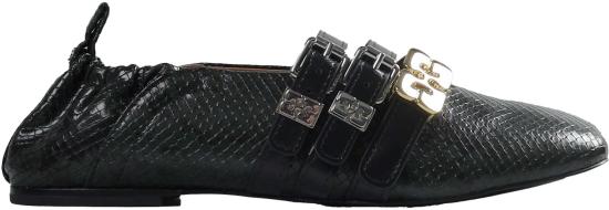 26SS 가니 플랫 슈즈 SUETRIPLEBALLERINASNAKE BLACK