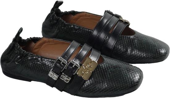 26SS 가니 플랫 슈즈 SUETRIPLEBALLERINASNAKE BLACK - GANNI