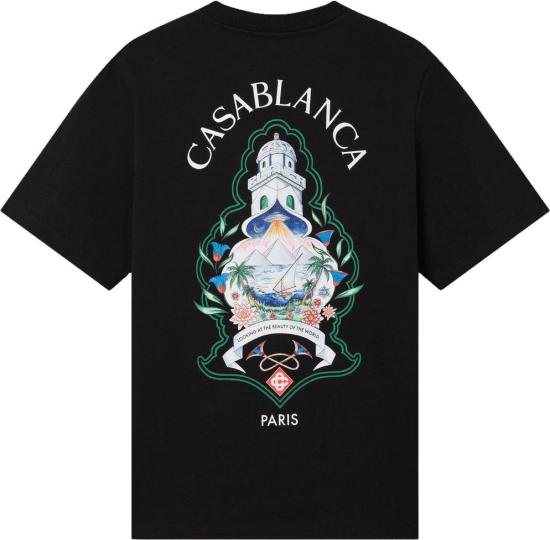 26FW 카사블랑카 반팔 티셔츠 HOTELEMBLEMTSHIRT BLACK - CASABLANCA