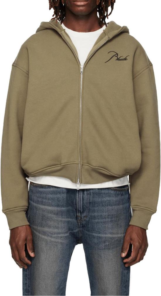 26SS 루드 후드 티셔츠 CLASSIQUEZIPUPHOODIEMOSSGREENBLACK LIME - RHUDE