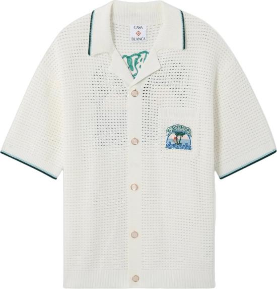 26FW 카사블랑카 반팔 셔츠 PALMBOOMEMBLEEMGEHAAKTESHIRT WHITE