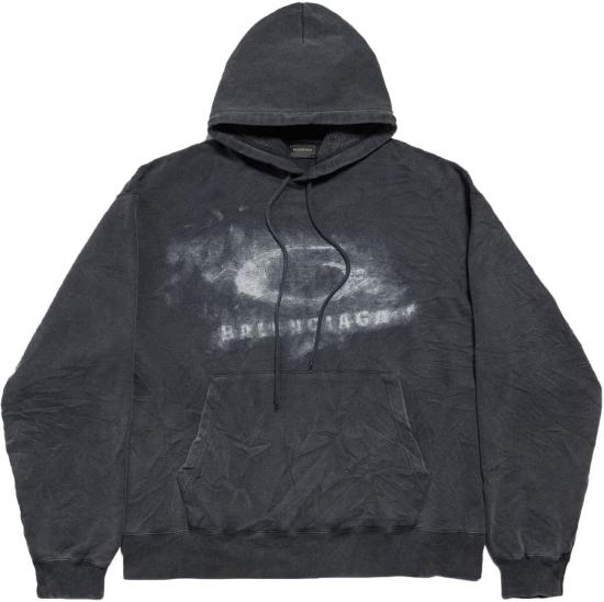 26SS 발렌시아가 후드 티셔츠 WASHEDCRAYONLOOPLOGOOVERSIZEDHOODIE DONKERGREY