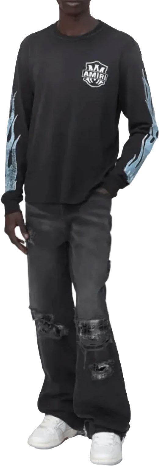26SS 아미리 긴팔 티셔츠 AMIRIEAGLEFLAMESLSTEEBLACK DONKERGREY - AMIRI