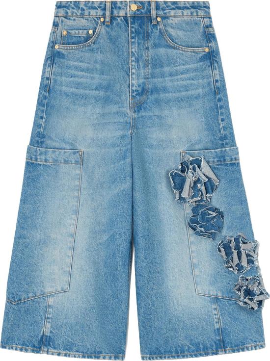 26SS 가니 데님 팬츠 FLOWERDENIMCROPPEDBAGGYCARGOJEANS BLUE