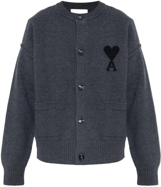 26FW 아미 가디건 AMIDECOEURFELTEDWOOLCARDIGANDARKGREYUKC368018FW25DARKGREY DONKERGREY