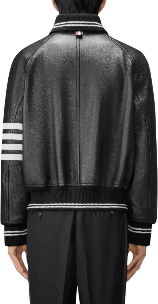 26FW 톰브라운 봄버 자켓 THOMBROWNEMJO262YL0149001CALFLEATHER4BARBOMBERJACKETLEATHERSUEDEJACKETSBLACK - THOM BROWNE