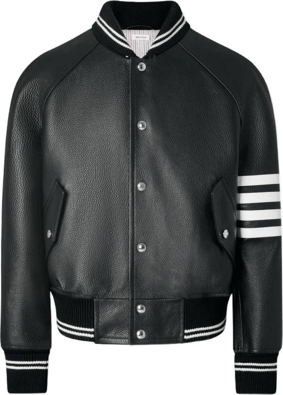 26FW 톰브라운 봄버 자켓 THOMBROWNEMJO262YL0149001CALFLEATHER4BARBOMBERJACKETLEATHERSUEDEJACKETSBLACK