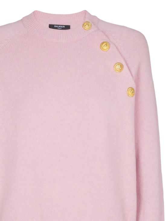 26SS 발망 캐시미어 크루넥 버튼 스웨터 GF1KA130 KI87 Pink - BALMAIN