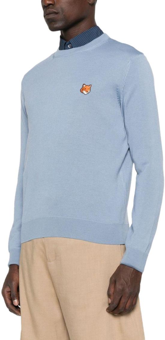 25FW 메종키츠네 폭스 헤드 메리노 레귤러 스웨터 PM00801KT11810331 LICHTBLUE - MAISON KITSUNE