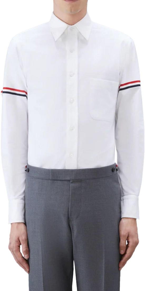 26FW 톰브라운 긴팔 셔츠 CLASSICLONGSLEEVEBUTTONDOWNPOINTCOLLARSHIRTWGGARMBANDINOXFORD100 WHITE - THOM BROWNE