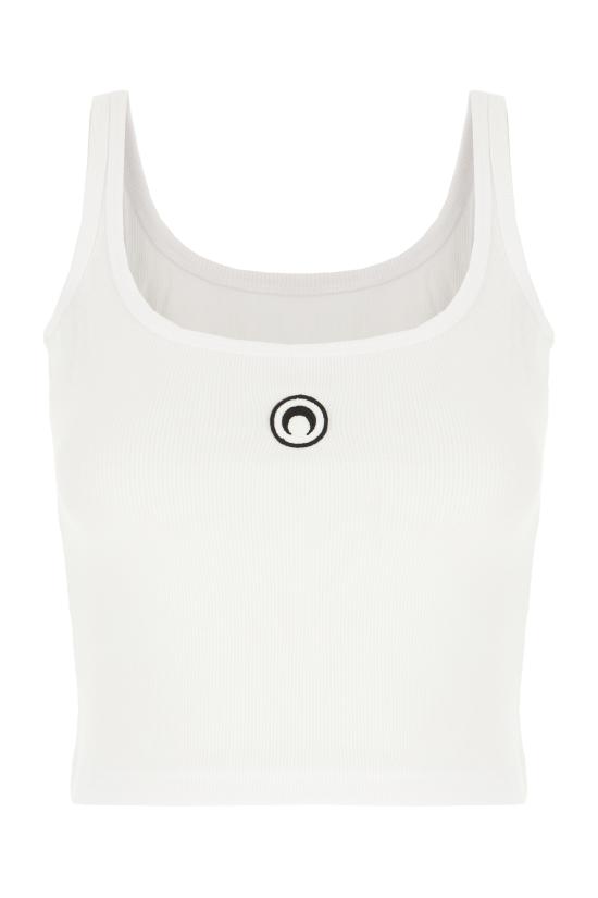 26SS 마린세르 문 로고 리브드 저지 크롭드 탱크탑 WTO507ACJER0011 WH10 WHITE DOM