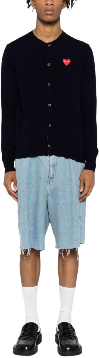 25FW 꼼데가르송 플레이 레드 하트 니트 가디건 AXN0072 BLACK - COMME DES GARCONS