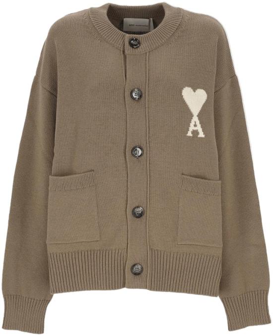 26SS 아미 스웨터 CARDIGANCOLRONDAVECAMIDECOEURCONTRASTEBEIGETAUPEECRUUKC381KN0156