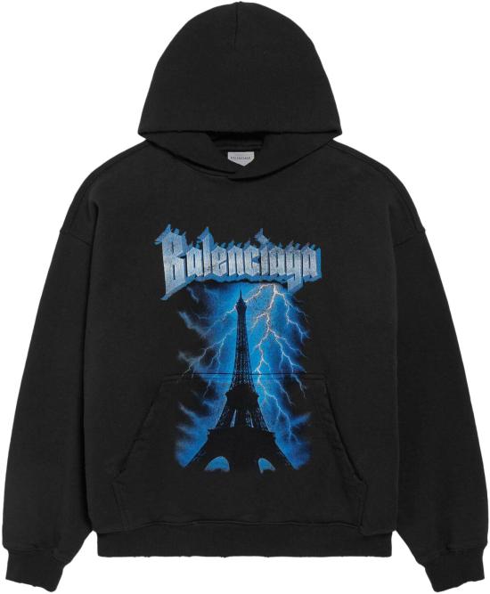 26SS 발렌시아가 후드 티셔츠 PARISTHUNDERSTORMMEDIUMFITHOODIE BLACK