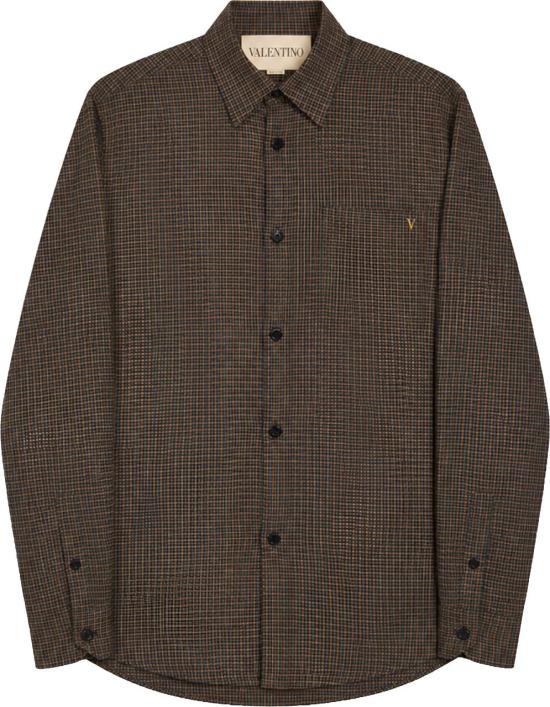 26FW 발렌티노 가라바니 긴팔 셔츠 VALENTINO9V3CIO02BHT4GXVGOLDMICROGINGHAMSHIRTLONGSLEEVESHIRTSARMYGREENDESSIN BROWN